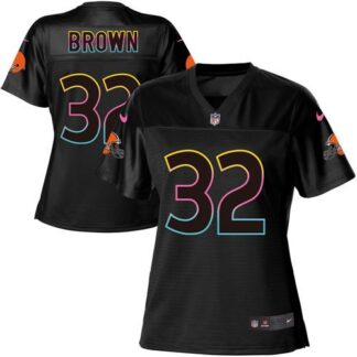 Nike Cleveland Browns #32 Jim Brown Black Women’s NFL Fashion Game Jersey