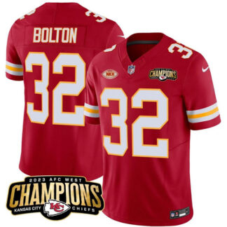 Menâs Kansas City Chiefs #32 Nick Bolton Red 2023 F.U.S.E. AFC West Champions With NKH Patch Vapor Untouchable Li...