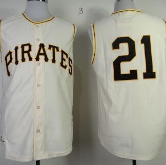 Pittsburgh Pirates #21 Roberto Clemente 1960 Cream Sleeveless Throwback Jersey