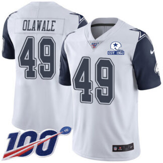 Nike Dallas Cowboys #49 Jamize Olawale White Men’s Stitched With Established In 1960 Patch NFL Limited Rush 100th S...