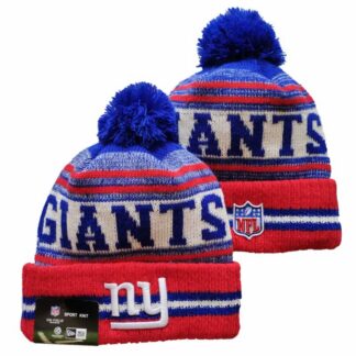 New York Giants Team Logo Red and Royal Pom Cuffed Knit Hat YD