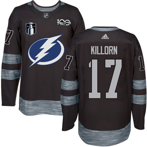 Adidas Tampa Bay Lightning #17 Alex Killorn Black 2022 Stanley Cup Final Patch 100th Anniversary Stitched NHL Jerse...