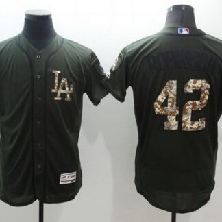 Men's Brooklyn Dodgers #42 Jackie Robinson Retired Green Salute to Service 2016 Flexbase Majestic Baseball Jersey