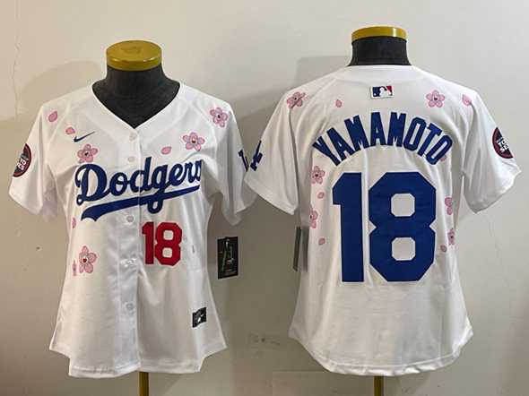 Women's Los Angeles Dodgers #18 Yoshinobu Yamamoto White 2025 Tokyo Series Limited Stitched Jersey