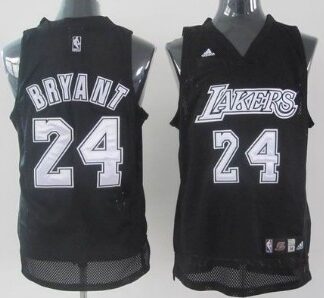 Los Angeles Lakers #24 Kobe Bryant Black With Silvery Swingman Jersey