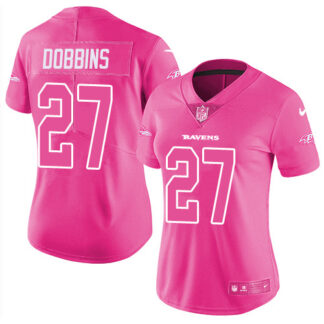 Nike Baltimore Ravens #27 J.K. Dobbins Pink Women’s Stitched NFL Limited Rush Fashion Jersey