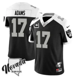 Men's Las Vegas Raiders #17 Davante Adams Black/White 2023 F.U.S.E Nevada Silver Stat With 4-Star C patch Stitched...