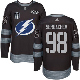 Adidas Tampa Bay Lightning #98 Mikhail Sergachev Black 2022 Stanley Cup Final Patch 100th Anniversary Stitched NHL...