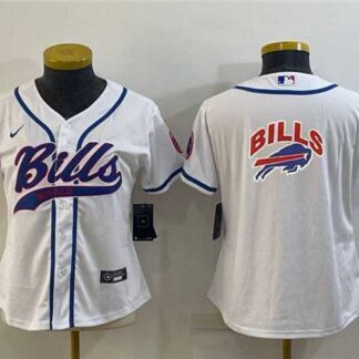 Women's Buffalo Bills White Team Big Logo With Patch Cool Base Stitched Baseball Jersey