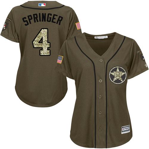 Houston Astros #4 George Springer Green Salute to Service Women’s Stitched MLB Jersey