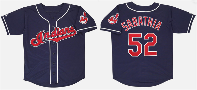 Men's Cleveland Guardians #52 CC Sabathia Navy Stitched Baseball Jersey