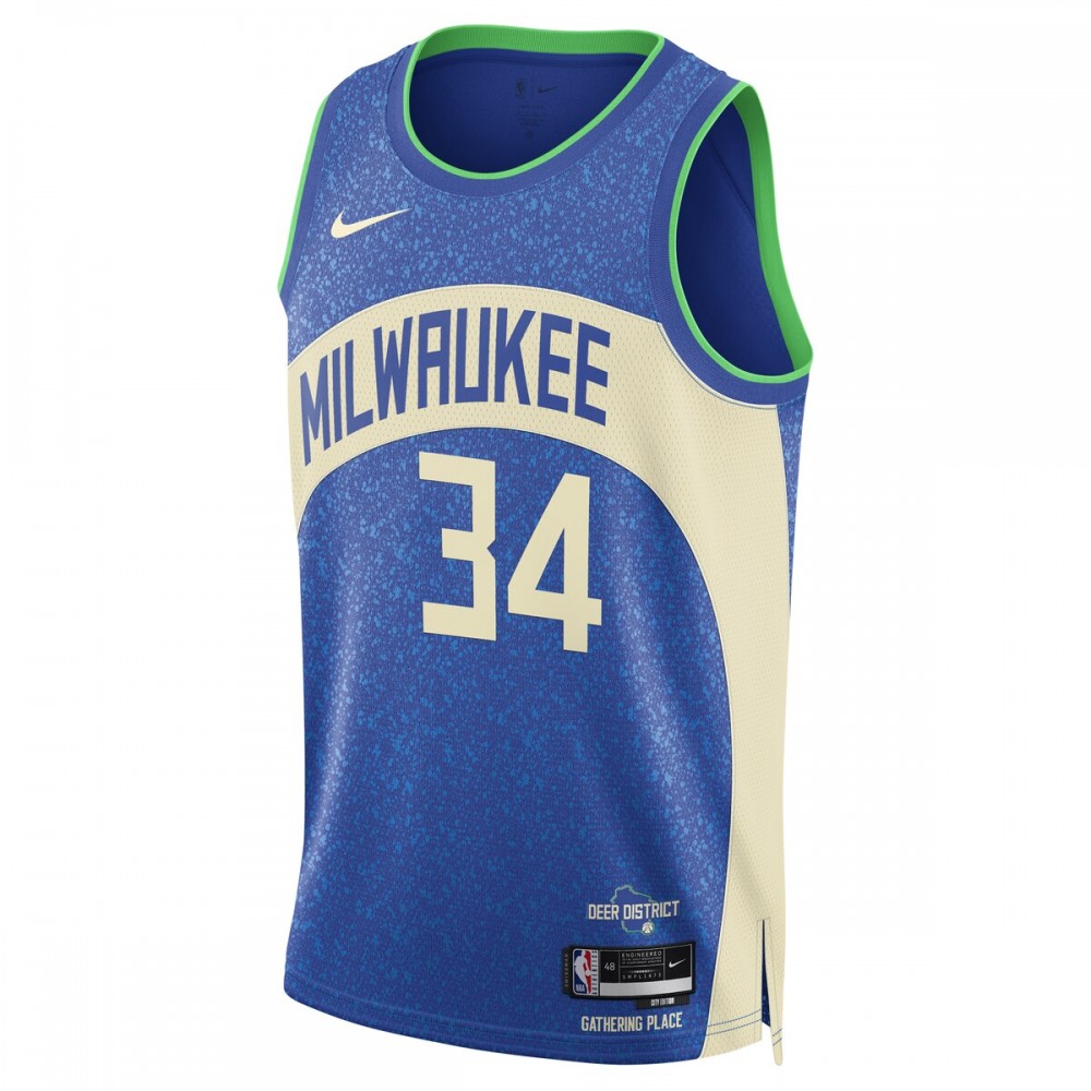 Giannis Antetokounmpo Milwaukee Bucks Nike Unisex 2023/24 Swingman Jersey - Blue - City Edition - Image 2