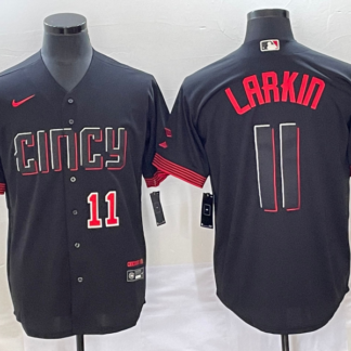 Men's Cincinnati Reds #11 Barry Larkin Number Black 2023 City Connect Cool Base Stitched Jersey