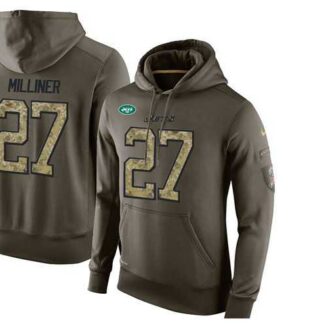 Glued Nike New York Jets #27 Dee Milliner Olive Green Salute To Service Men's Pullover Hoodie