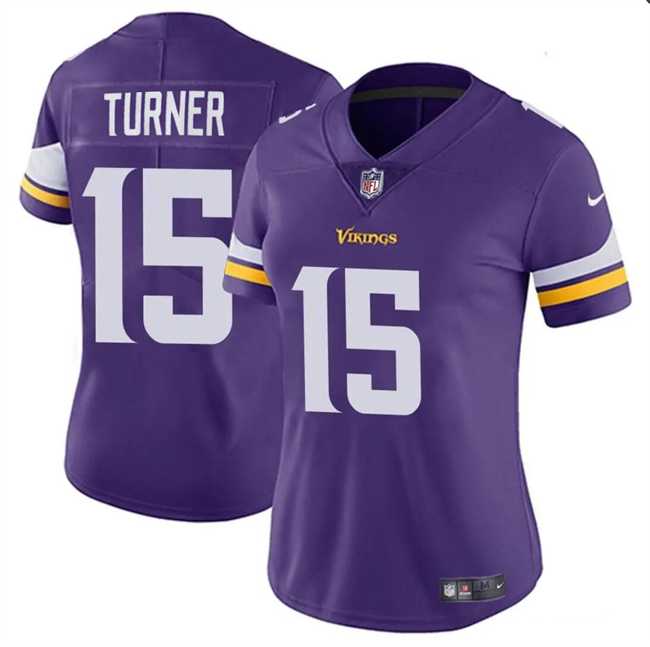 Women's Minnesota Vikings #15 Dallas Turner Purple 2024 Draft Vapor Stitched Jersey Dzhi