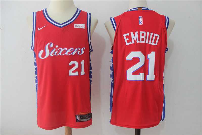 Nike Philadelphia 76ers #21 Joel Embiid Red Stitched NBA Jersey