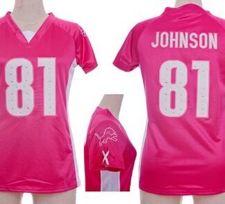 Nike Detroit Lions #81 Calvin Johnson 2012 Pink Womens Draft Him II Top Jersey