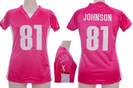 Nike Detroit Lions #81 Calvin Johnson 2012 Pink Womens Draft Him II Top Jersey