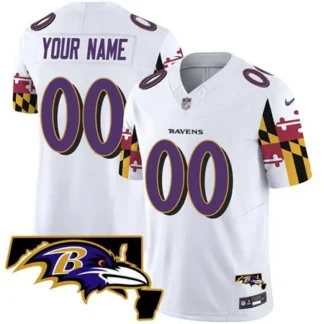 Men's Baltimore Ravens Active Player Custom White 2025 F.U.S.E. Maryland Flag V2 Vapor Limited Football Jersey