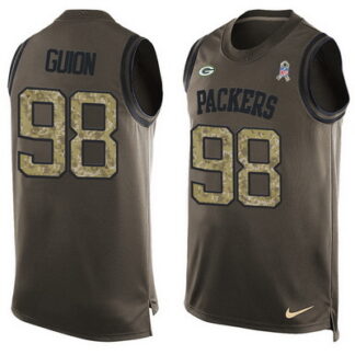 Men's Green Bay Packers #98 Letroy Guion Green Salute to Service Hot Pressing Player Name & Number Nike NFL Tank To...