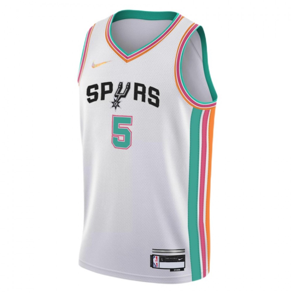 Men's San Antonio Spurs Dejounte Murray #5 Nike White 2021/22 Swingman Jersey - City Edition - Image 2